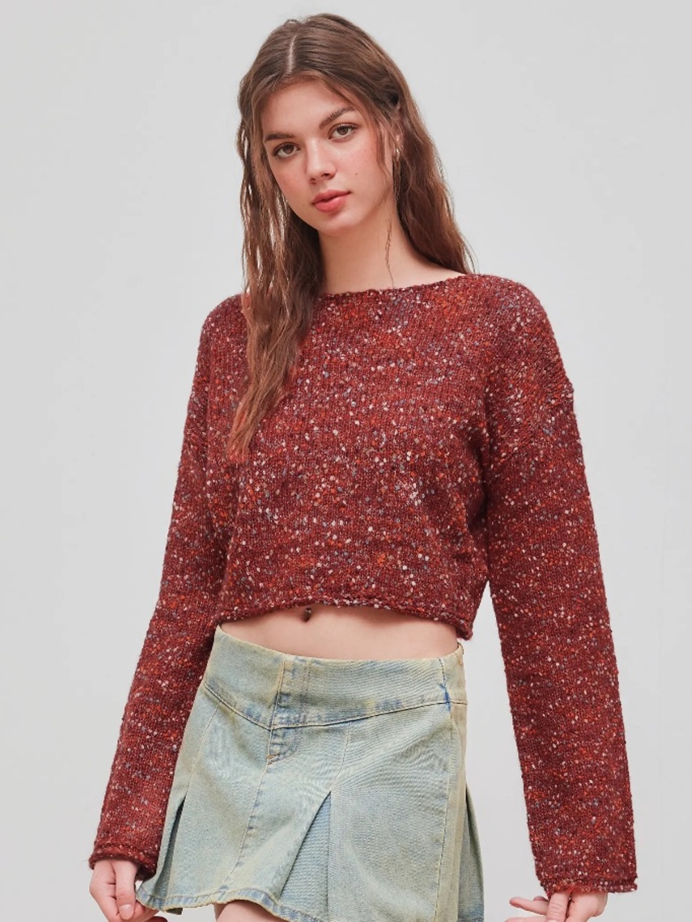 NWOT CIDER WOOL-BLEND ROUND NECKLINE KNITTED LONG SLEEVE TOP-Size XL-red speckle